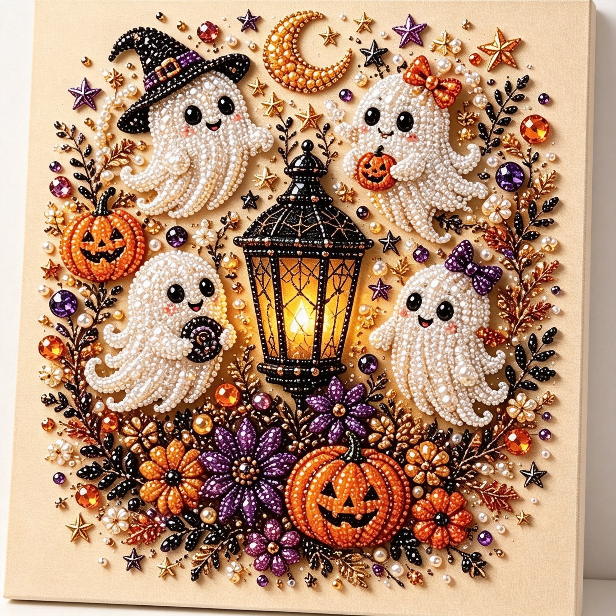 BESTSKY Halloween Pearl Art Diy Kit Spooky Cute 3D Diamond Art Kits for Adults and Beginners Halloween Ghost Pearl Painting Kit for Home Wall Decoration Halloween Ghost Pearl Art Diy Kit