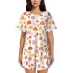 thumbnail image 1 of Balery Cute Cartoon Mushrooms Conjunto de Pijama para Mujer con Estampado, Dos Piezas de Manga Corta y Shorts, Ropa de Dormir Suave con Cuello Redondo y Bolsillos-3X-Large, 1 of 6