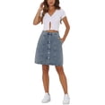 thumbnail image 2 of INSPIRE CHIC Women's Denim Skirts Solid Color A-Line High Waist Button Front Casual Jean Skirt L Light Grey Blue, 2 of 6