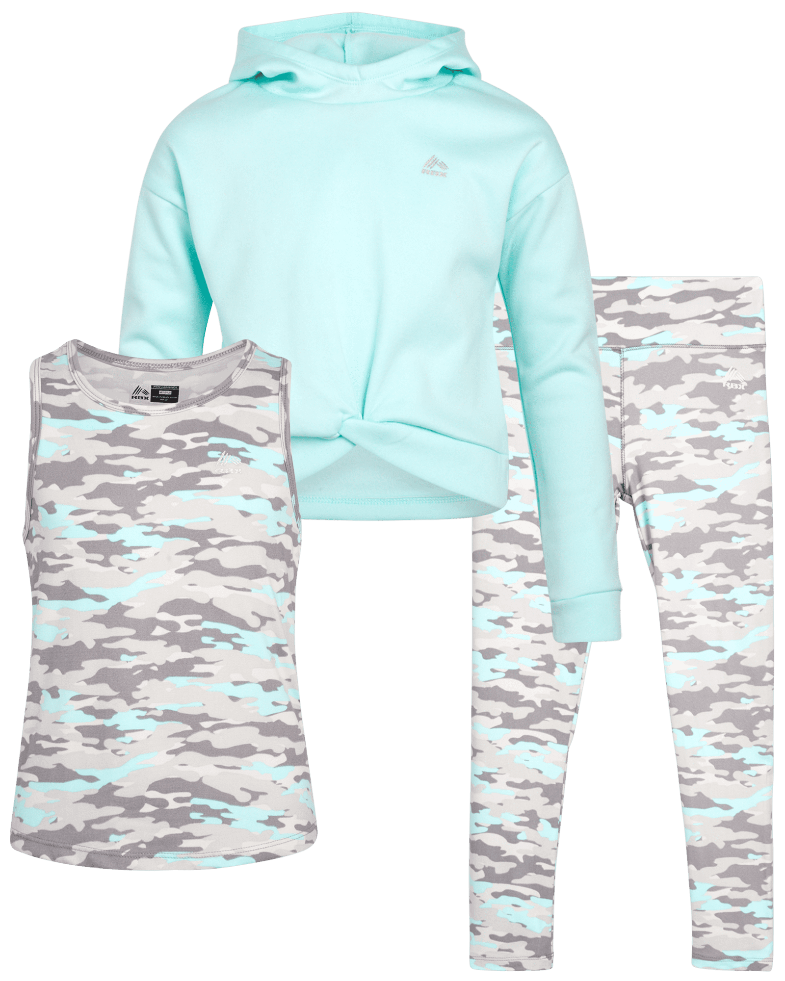 RBX Girls Active Pants Set 3 Piece Fleece Hoodie, Tank Top, and