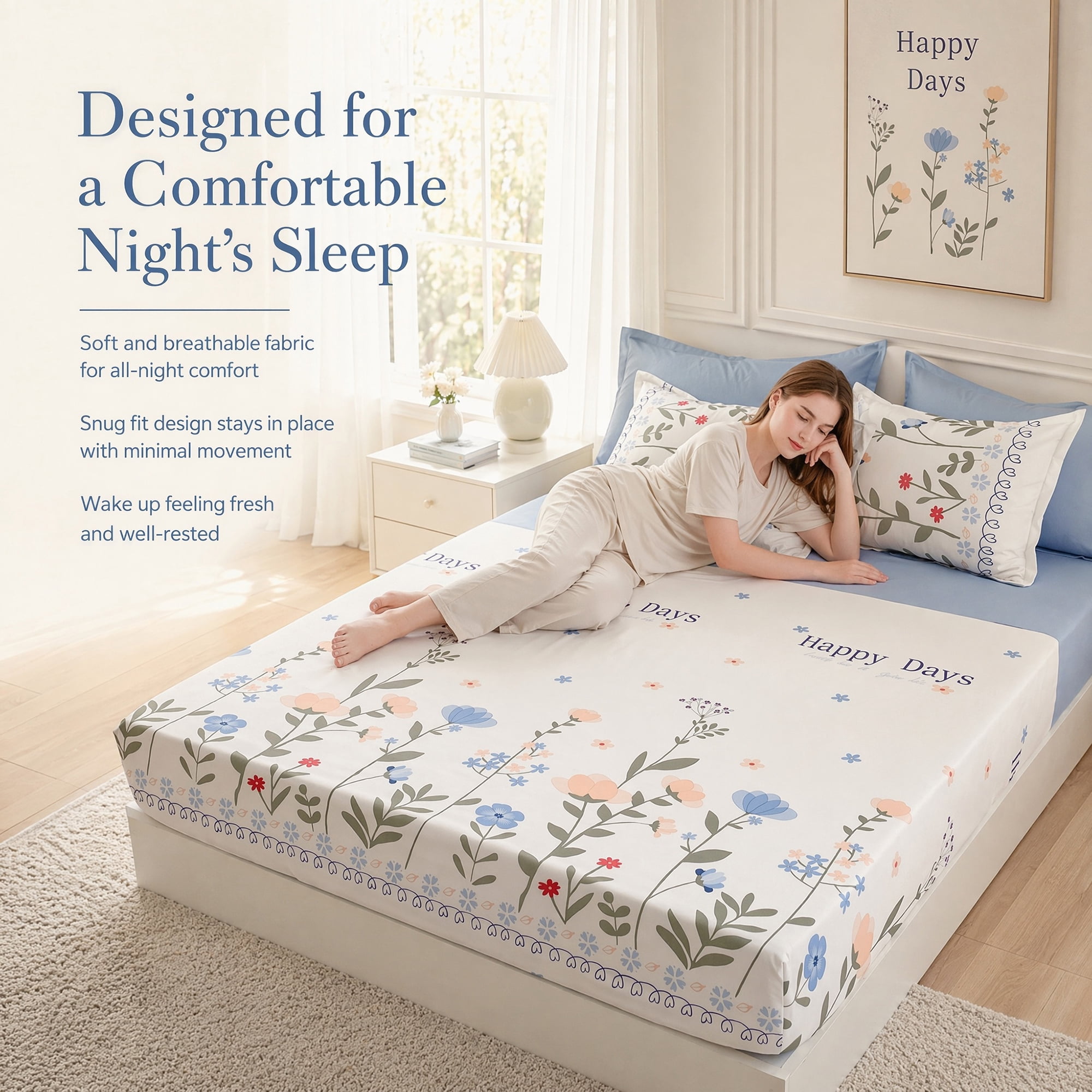 Unique Bargains Fitted Sheet Polyester Bed Sheets for Comfortable Sleep 59.8"x79.9" Blue