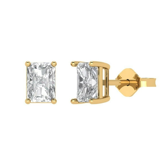 2 ct Push-Back Stud Earrings for Women | 7x5mm Emerald Cut White Sapphire | 18K Yellow Gold