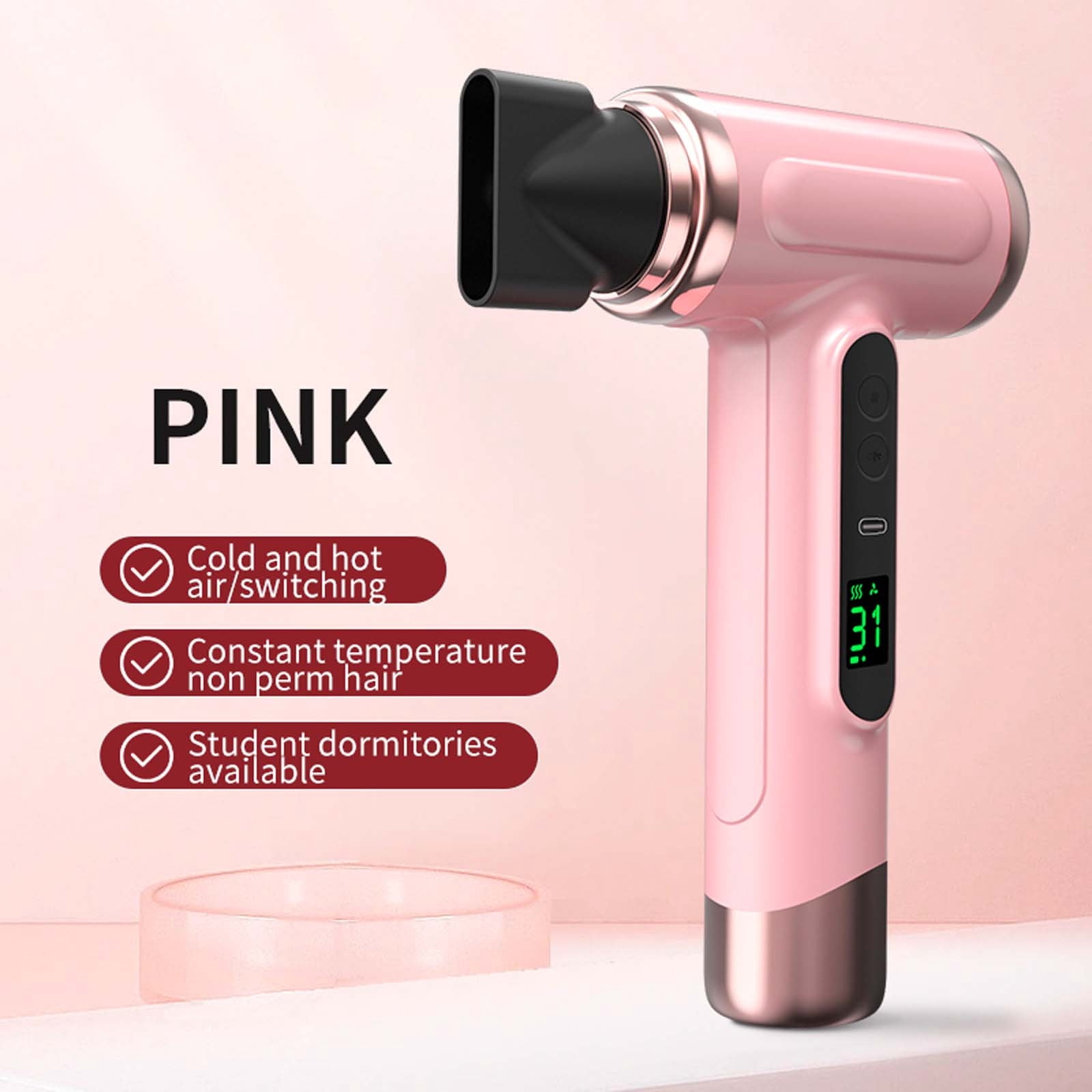 Momihoom Cordless Hair Dryer, 15000mAh Professional Blow Dryer with Nozzle, for Travel