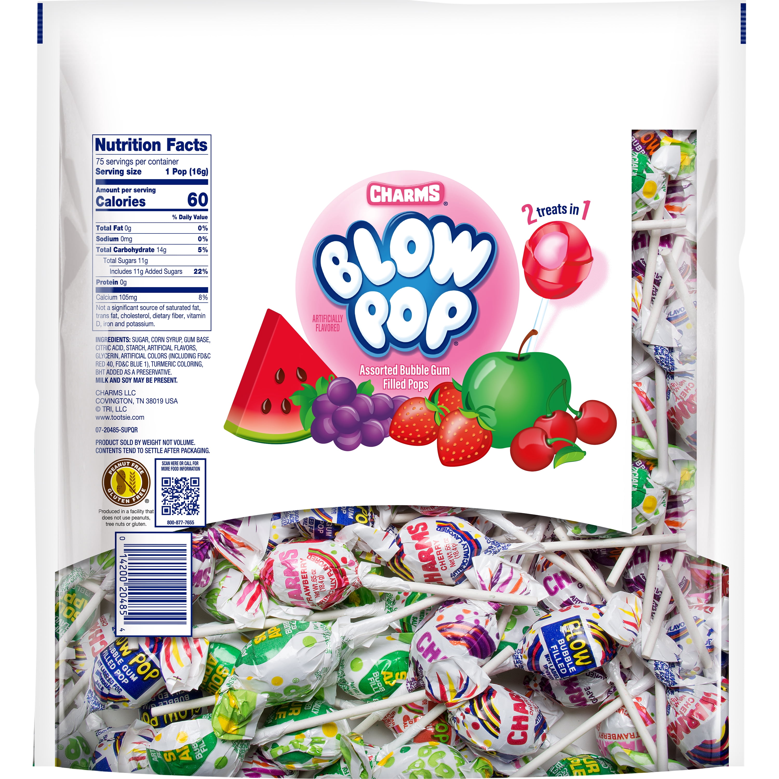Charms Blow Pop Assorted Flavored Lollipops with Bubblegum Center, 41.25 oz, Peanut-free