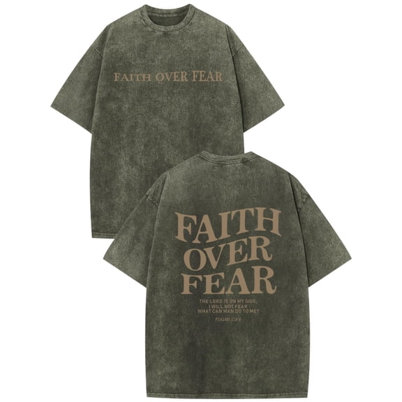 Vintage Inspirational Christian Faith Over Fear T-Shirt for Men - Acid Wash Graphic Tee