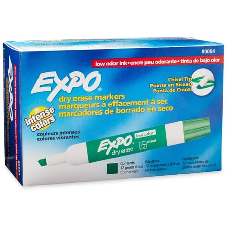 EXPO Low Odor Dry Erase Markers, Chisel Tip, Green, 12 Count