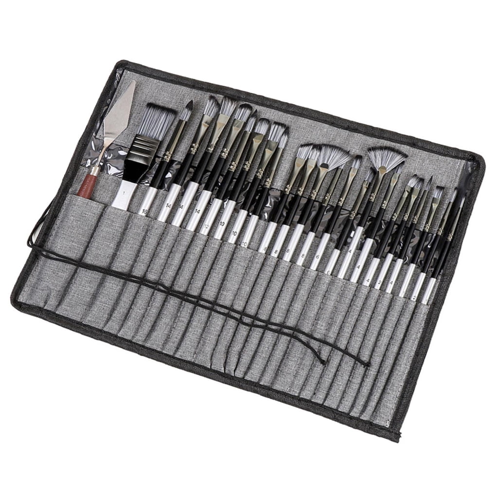 24Pcs Professional Paintbrush with Storage Case, Flat/Round/Fan/ Pointed Tip