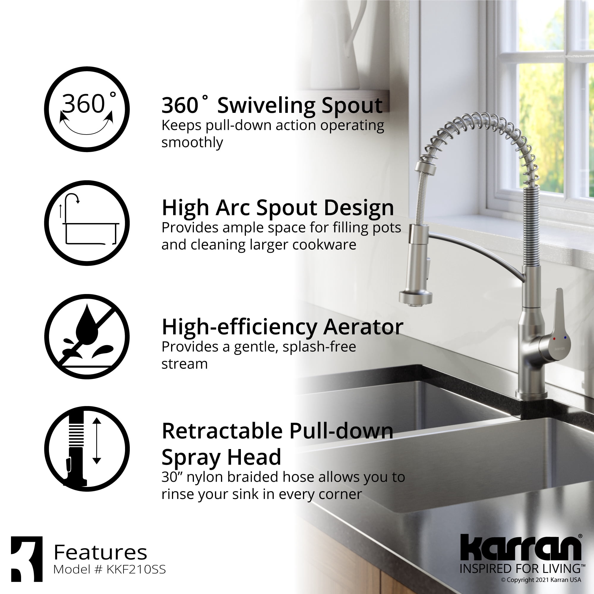 Karran Usa KKF210SD35SS Scottsdale 1.8 GPM Single Hole Kitchen Faucet - Stainless Steel