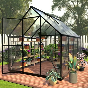 6 x 8 FT Polycarbonate Greenhouse, Winter Greenhouse for Outdoors,Outdoor Greenhouse with Roof Air Vent, Heavy Duty Walk-in Aluminum Green House for Outside Garden Backyard