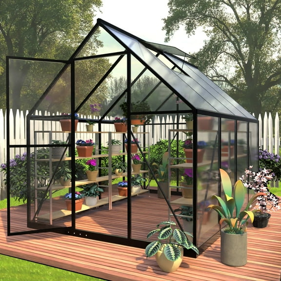 6 x 8 FT Polycarbonate Greenhouse, Winter Greenhouse for Outdoors,Outdoor Greenhouse with Roof Air Vent, Heavy Duty Walk-in Aluminum Green House for Outside Garden Backyard