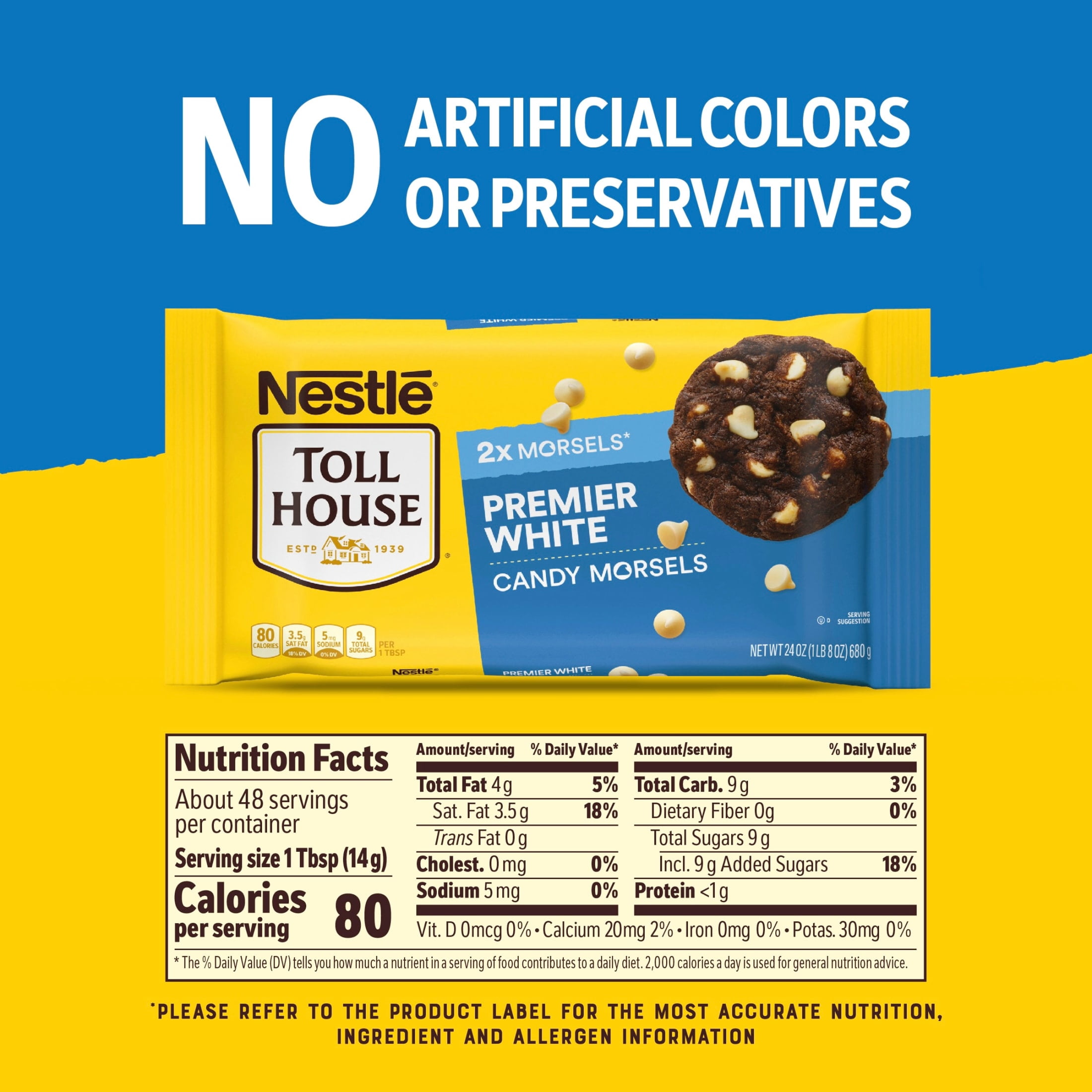 Nestle Toll House Premier White Regular Baking Chips, Morsels for Baking, 24 oz Bag