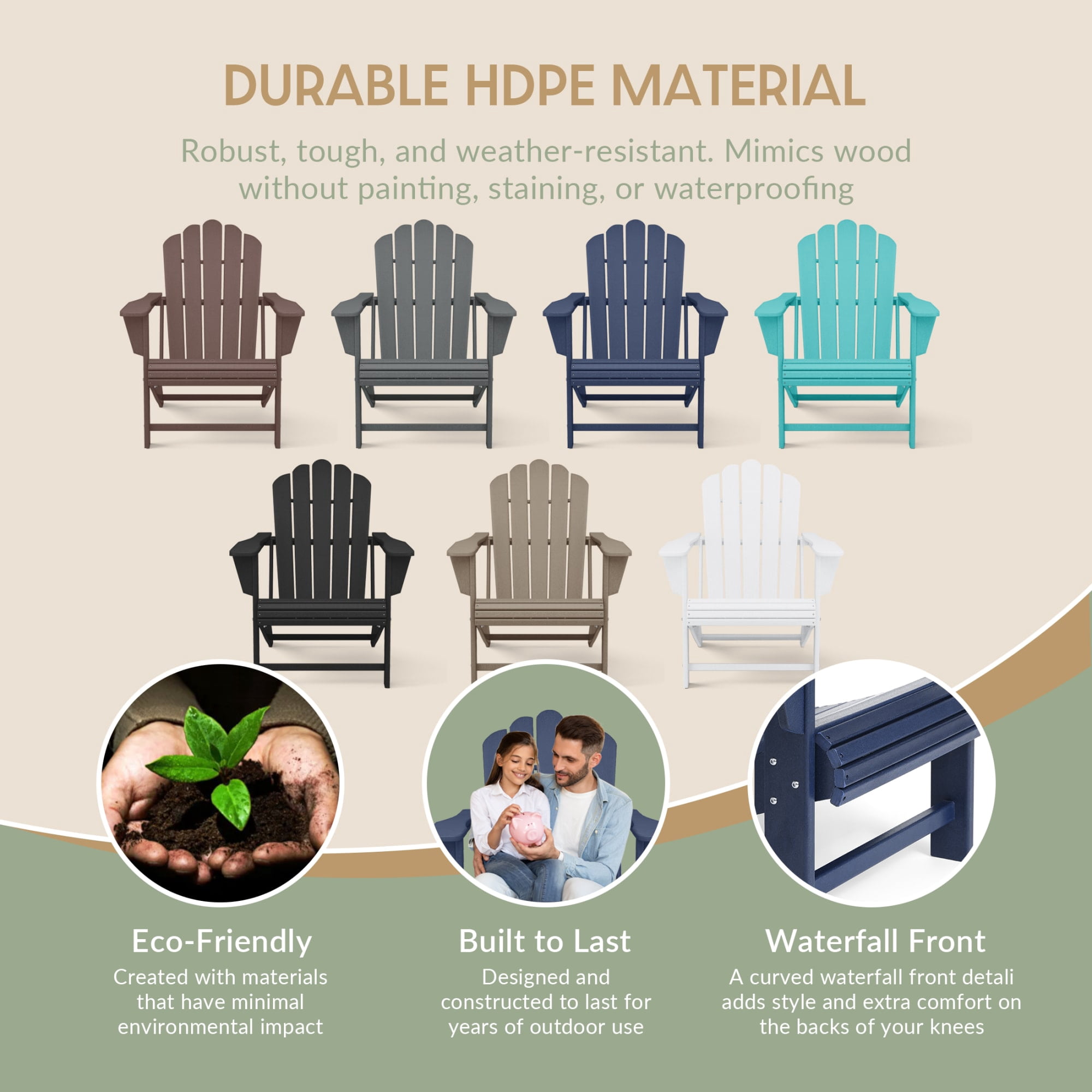 WestinTrends Highland Outdoor Patio HDPE Adirondack Chairs With Cup Holders (Set of 8), Navy Blue