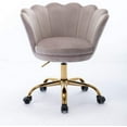 thumbnail image 2 of Velvet Swivel Shell Chair Leisure Velvet Accent Chair with Golden feet Base Ergonomic Computer Desk Chair Task Chair Wheels Adjustable Swivel, Gray, 2 of 7