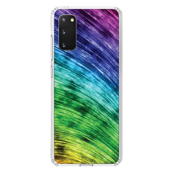 DistinctInk Clear Shockproof Hybrid Case for Galaxy S20 ULTRA / 5G (6.9" Screen) - TPU Bumper, Acrylic Back, Tempered Glass Screen Protector - Rainbow Shimmering Curve