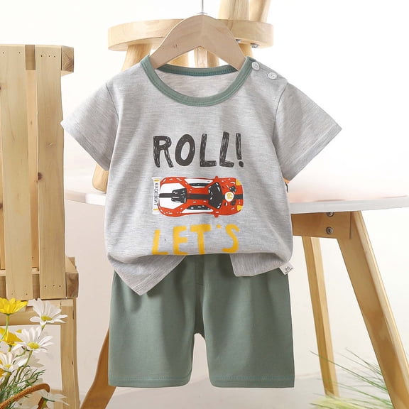 Amidoa Boys 2 Piece Outfits Summer Clothes Print Soft Short Sleeve T Shirts and Casual Shorts Kids Clothing Sets Multicolor Size 3T