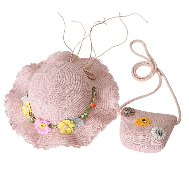 Sombrero de 56-58cm de circunferencia, Sombrero de Paja de verano para mujer, sombrero de protección solar, sombrero de playa, sombrero para el sol y conjunto de bolsa de paja