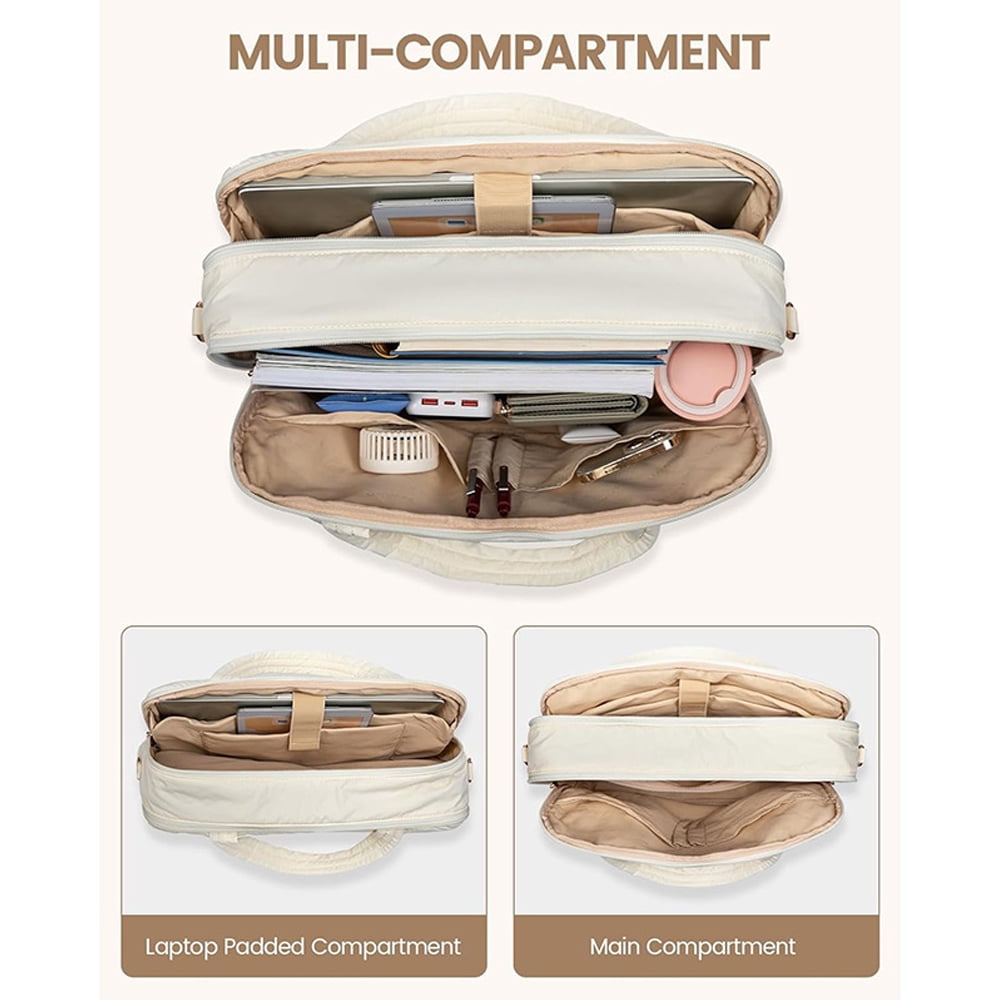 Laptop Bag for Women, Puffer Tote Bag for Work 15.6 Inch Large Computer Briefcase for Teacher Nurse, Quilted Lightweight Casual Shoulder Bag For Travel, Daily
