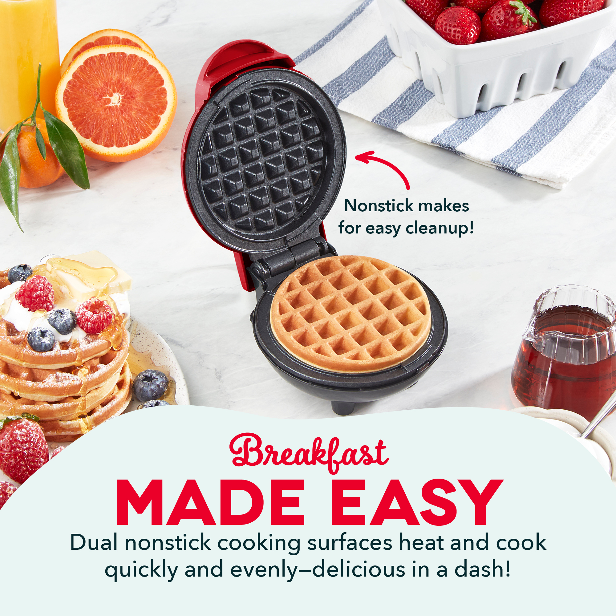 Dash Mini Waffle Maker, 4-Inch, Red photo 3