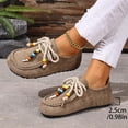 thumbnail image 5 of Suede Moc Toe Loafers for Women Beaded Lace Up Casual Shoes Comfortable Wide Toe Box Slip On Flats Daily Work Walking Shoes Brown Size 6, 5 of 7