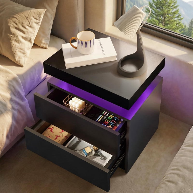 Howcool LED Nightstand, 2 Drawer Bedside Side Table with LED Lights for Bedroom Living Room