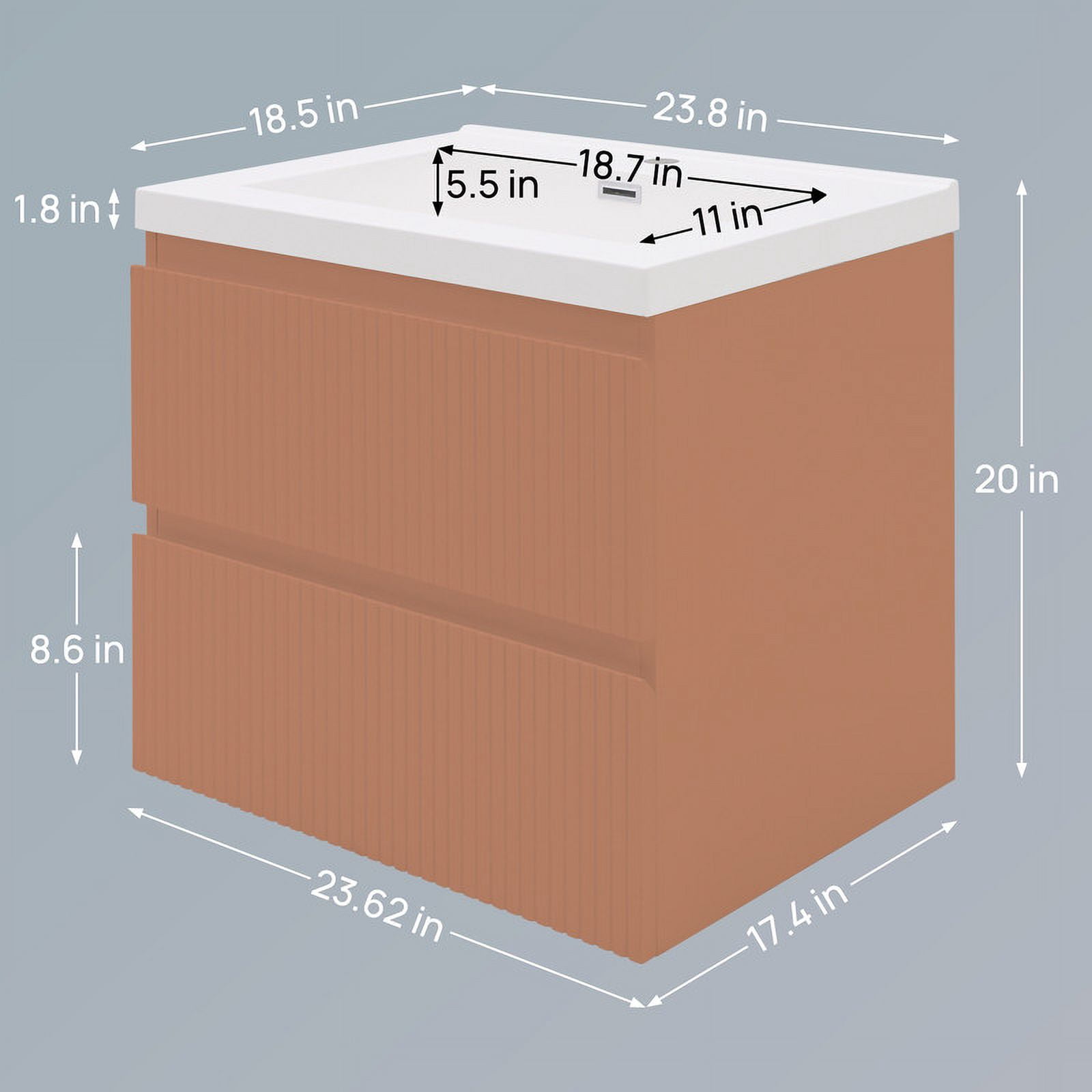 Wonline 23.8inch Bathroom Vanity Cabinet with Sink and Double Drawers(Mute Orange)