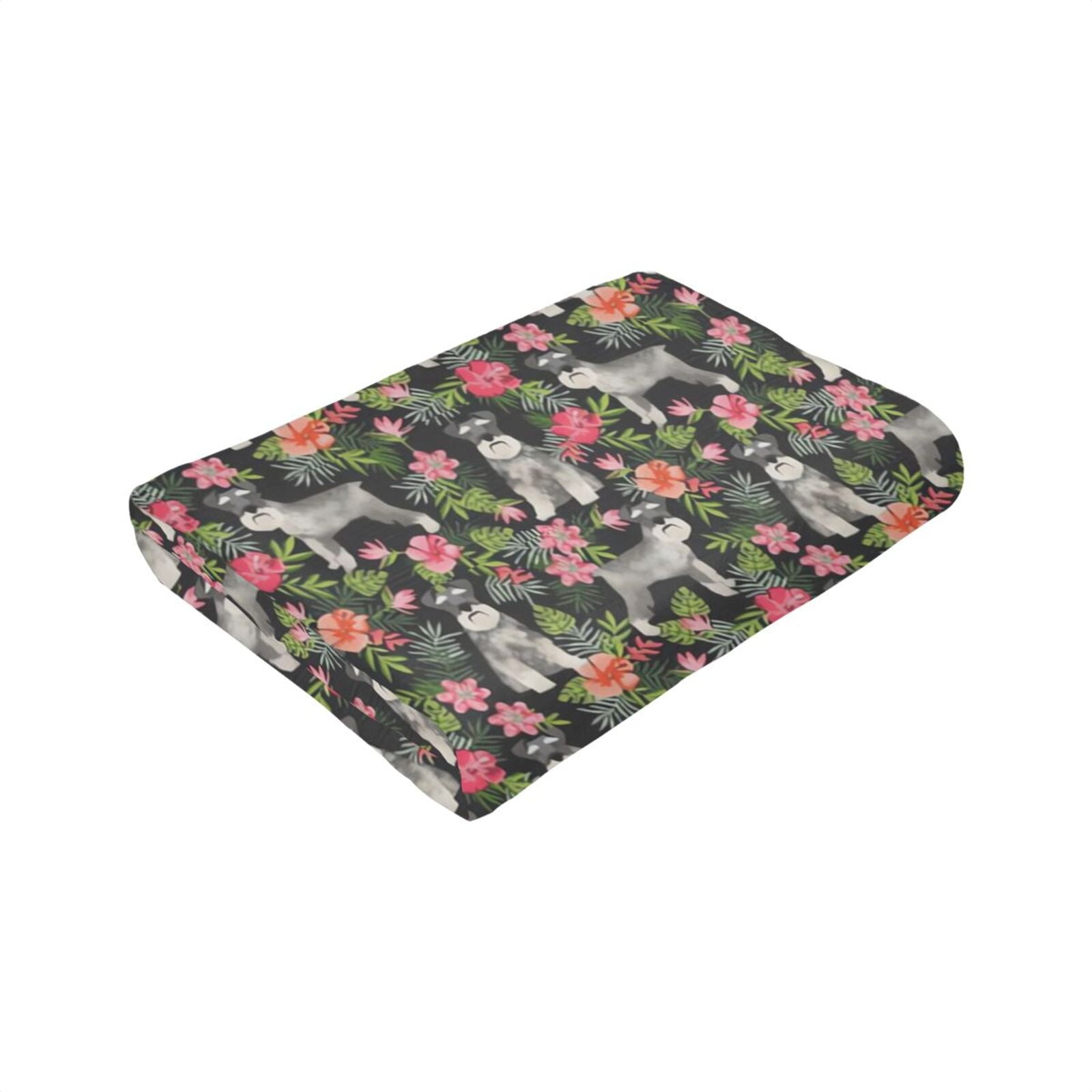 Wijzvio Schnauzer Floral Dog Throw Blanket Soft Fuzzy Fleece Blanket For Couch Bed Living Room Decoration 60"X50"