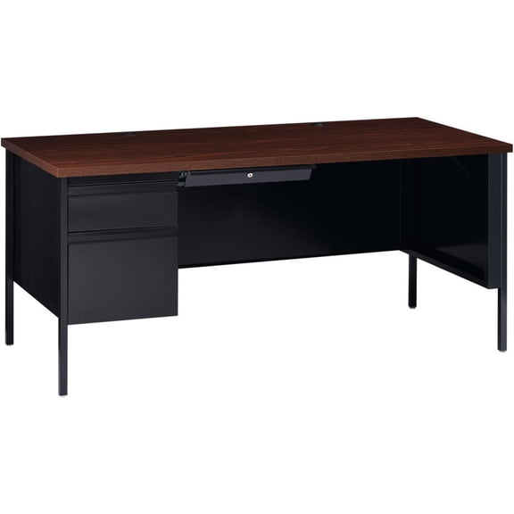 Lorell Fortress Series Left-Pedestal Desk - Rectangle Top - 66" Table Top Width x 30" Table Top Depth x 1.12" Table Top Thickness - 29.50" Height - Assembly Required - Black Walnut, Laminated, Walnut