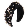 thumbnail image 1 of Diadema anudada con cuentas de perlas, tocado con nudo superior torcido, accesorios deportivos para el cabello para mujeres, fanáticos del fútbol (negro, 1 of 5