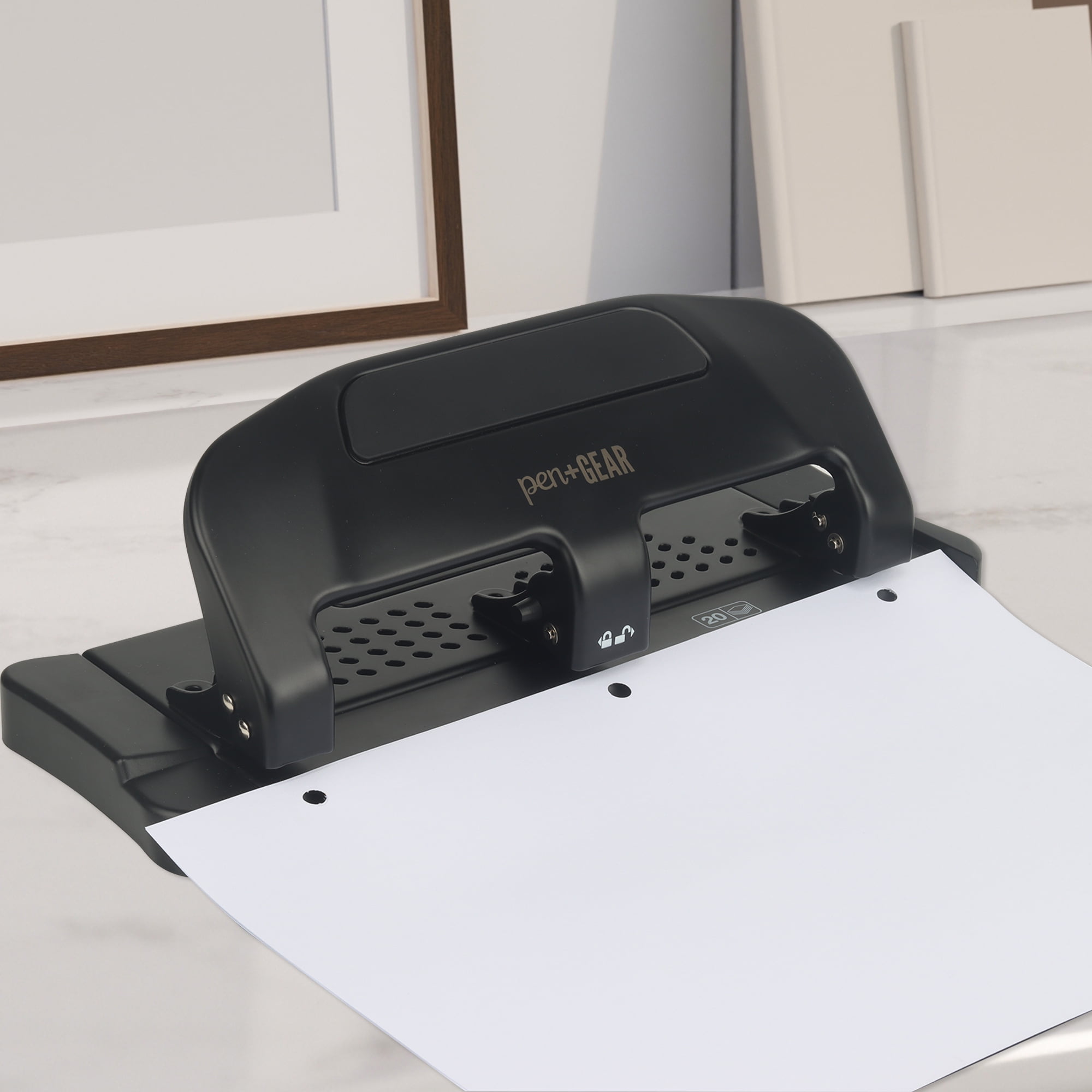 Pen + Gear 3 Hole Punch, 20-Sheet Capacity, for Classroom, Office, White+Black