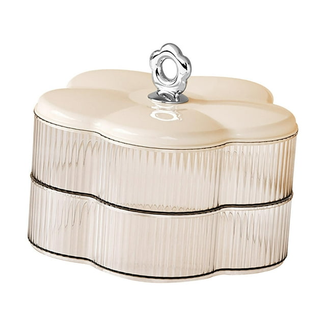 Luzkey 2 Layer Jewelry Box Jewelry Organizer with Handle Appetizers Tray Multipurpose Candy Container Snack Platter for Kitchen Pins White
