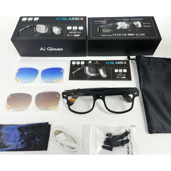 AI Smart Glasses AIMB-G3 - 1080P HD Hands-Free Camera, 4K Video, Real-Time Translation, Wireless Call & Music