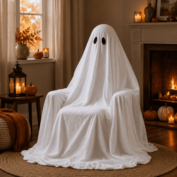 Halloween Ghost Chair Cover, Canvas Ghost Shape Seat Cover, Spooky Armchair Slipcover for Home Indoor Party Living Room Decor