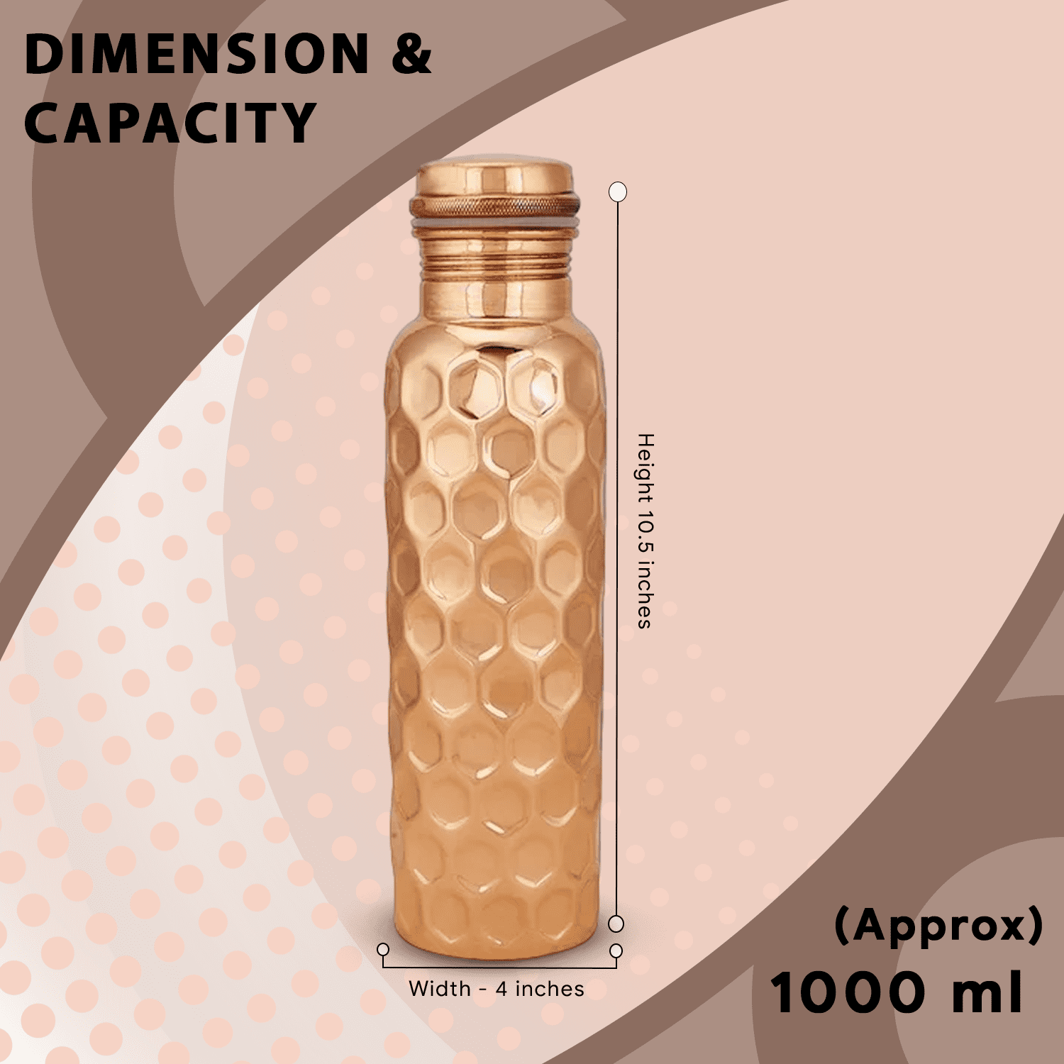 Perilla Home 100% Diamond 1 Litre Pure Copper Bottle With Leak Proof Contains Ayurveda Health Benefits For Drinking Water For Men Women Gym Yoga | Travelling | Hiking | Indoor | Outdoor | Office |