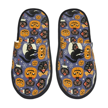 

Slippers for Women/Men - Spooky Cats Halloween Pumpkins Soft Plush Warm Slip-on Slippers House Slippers Indoor House Shoes