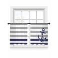 thumbnail image 2 of Anchor Gray Semi Sheer Curtains 45 Inch Length 2 Panels Set, Modern Navy Blue White Striped Nautical Sheer Kitchen Curtain Privacy Voile Window Curtain for Living Room Bedroom Rod Pocket Drapes, 2 of 7