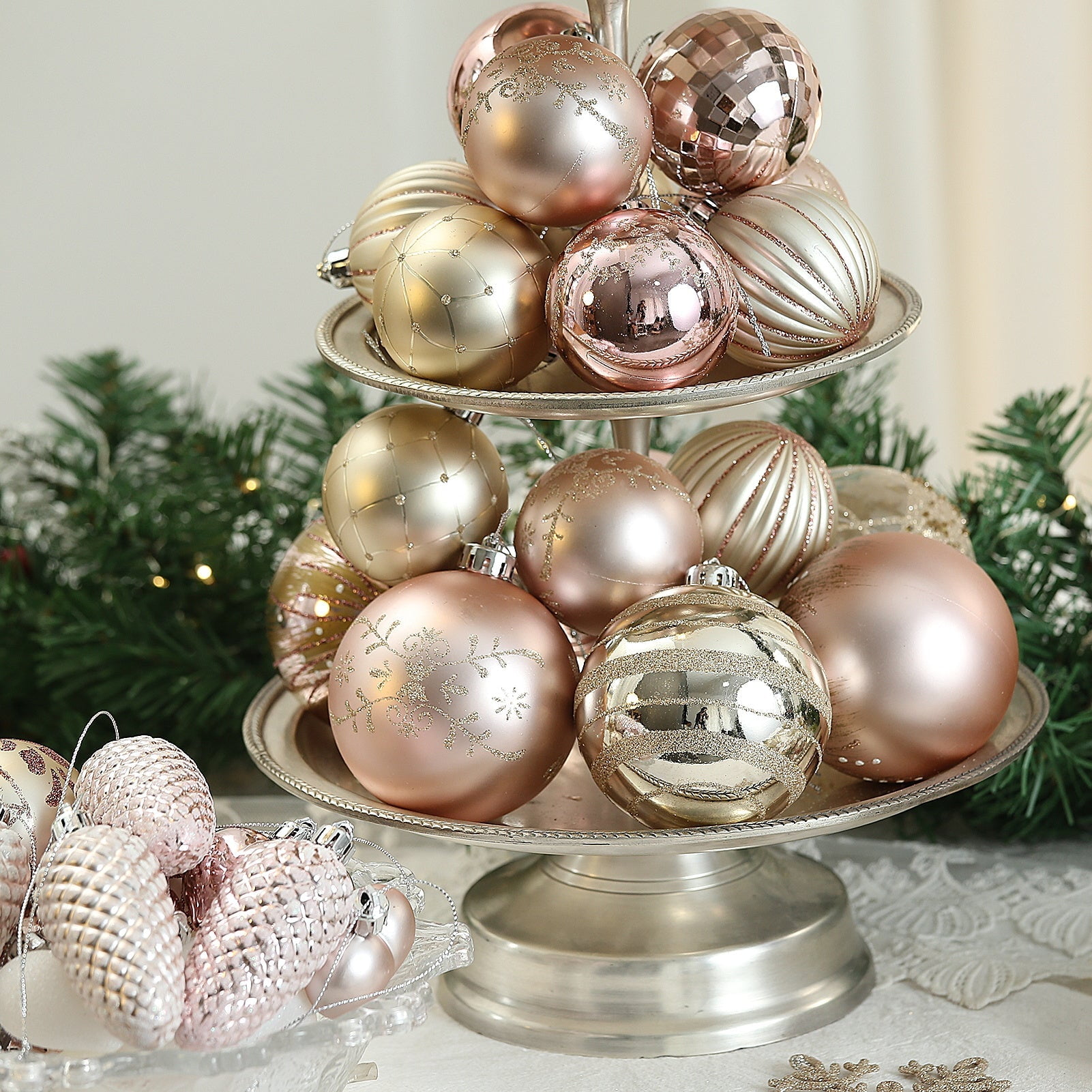 WBHome 105ct Assorted Christmas Ball Ornaments Set - Silver and White,  Shatterproof Ornaments for Christmas Tree Decorations Xmas Holiday Decor,  Hooks