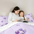 thumbnail image 5 of Feelyou Purple Cartoon Cherry Queen Comforter Set, Kawaii Ribbon Bowknot Bedding Sets, Princess Bow-tie Theme Reversible Bedding Comforter Set, Microfiber Bedroom Decor, 3 Pieces, 5 of 8