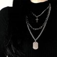 thumbnail image 2 of Collar con colgante de candado de luna JAMW cadena larga con personalidad capas punk para mujeres y niñas plata metal, 2 of 5