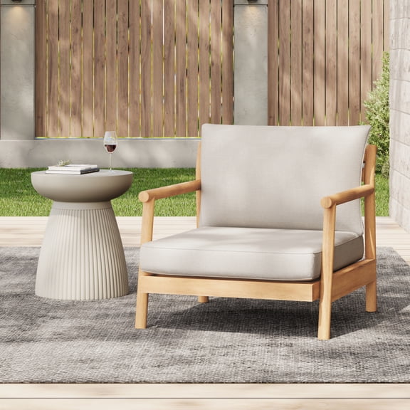 Patio Acacia Wood Club Chair Single Teak   Beige Water-Resistant Olefin Cushion Solid Wood Outdoor Seating for Garden Patio