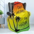 thumbnail image 4 of Rasta Soft Flannel Fleece Throw Blanket, Dont Worry Be Happy Music Words of Iconic Singer Palms Ombre Colors, Cozy Plush for Indoor and Outdoor Use, 60" x 80", Lime Green Yellow Black, by Ambesonne, 4 of 5