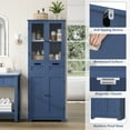 thumbnail image 3 of Homfa 4 Doors Bathroom Cabinet, 3-Tier Wood Tall Linen Storage Cabinet with 2 Drawers for Living Room, Blue, 3 of 7