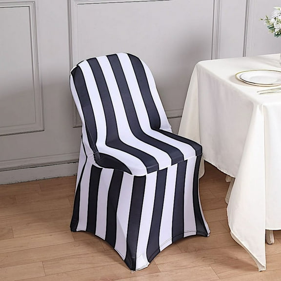 BalsaCircle Black White Striped Premium Spandex Stretchable Folding Chair Cover Party Events Home Decorations