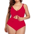 thumbnail image 5 of Rigardu one piece swimsuit women 2023 Plus Size Swimwear V Neck Swimwear Swimwear womens one piece swimsuits Red + 3XL, 5 of 8