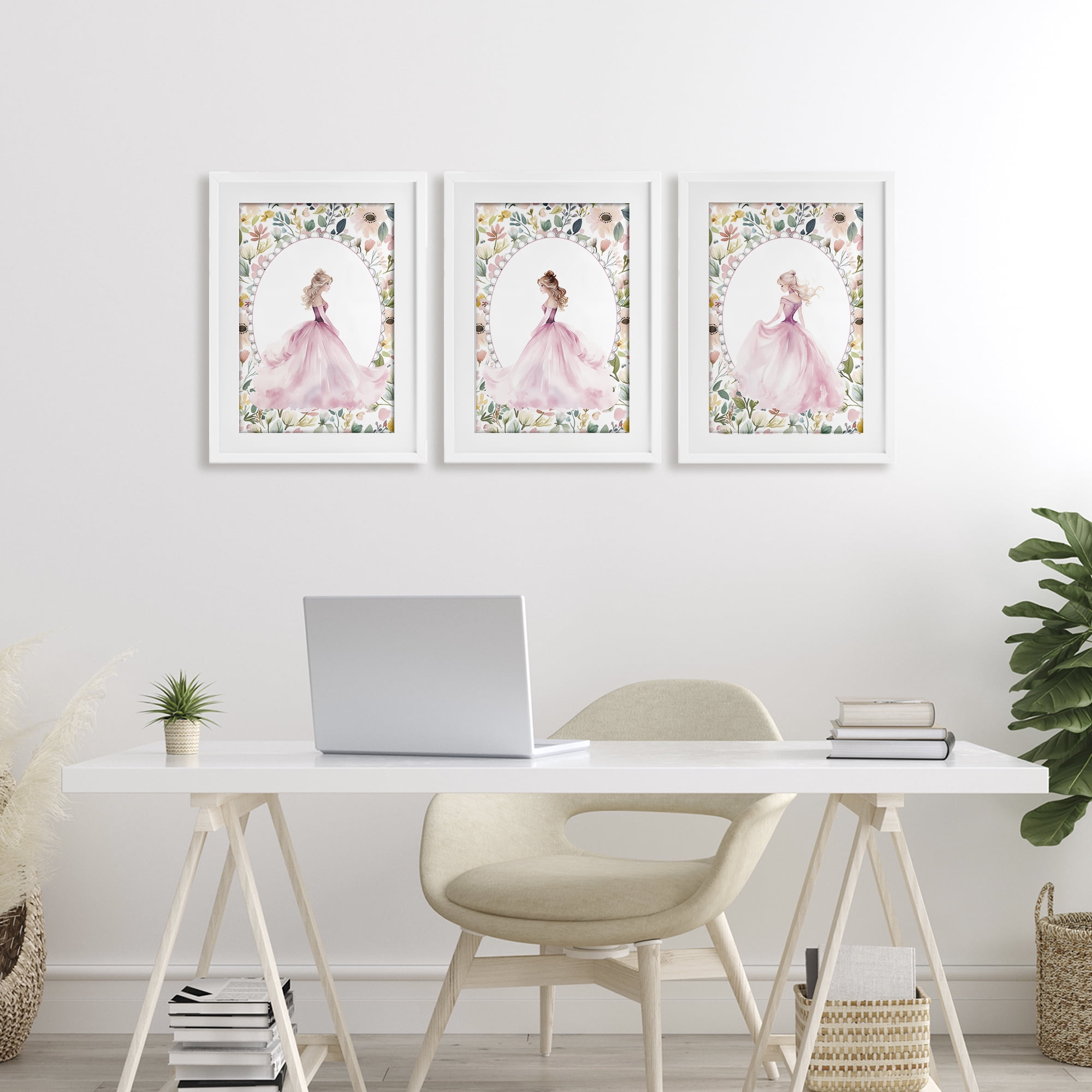 Stupell Industries Bordered Princess Love 3 Piece White Framed Print Under Glass Set, design by Christine Simpson Art