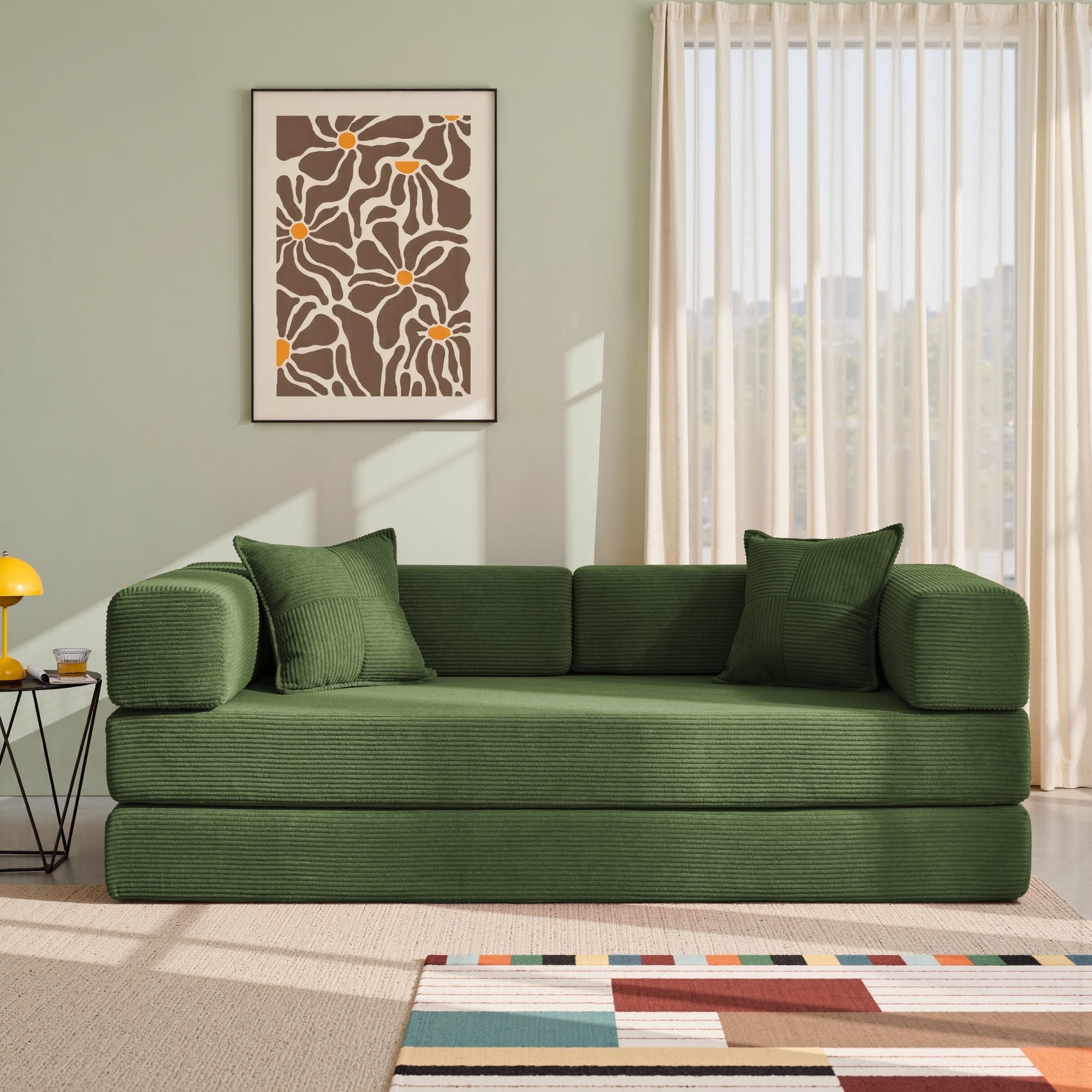 YINIX 78,6" Convertible Sofa Couch with 2 Pillows, Sleeper Sofa Bed for Living Room, Small Spaces, Green