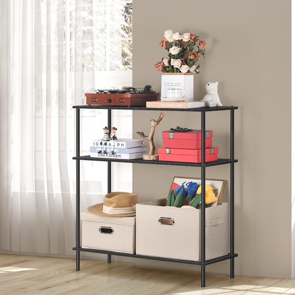 Industrial Black 3-Tier Console Table, Narrow Sofa Table for Behind Couch, Entryway & Living Room, Adjustable Feet