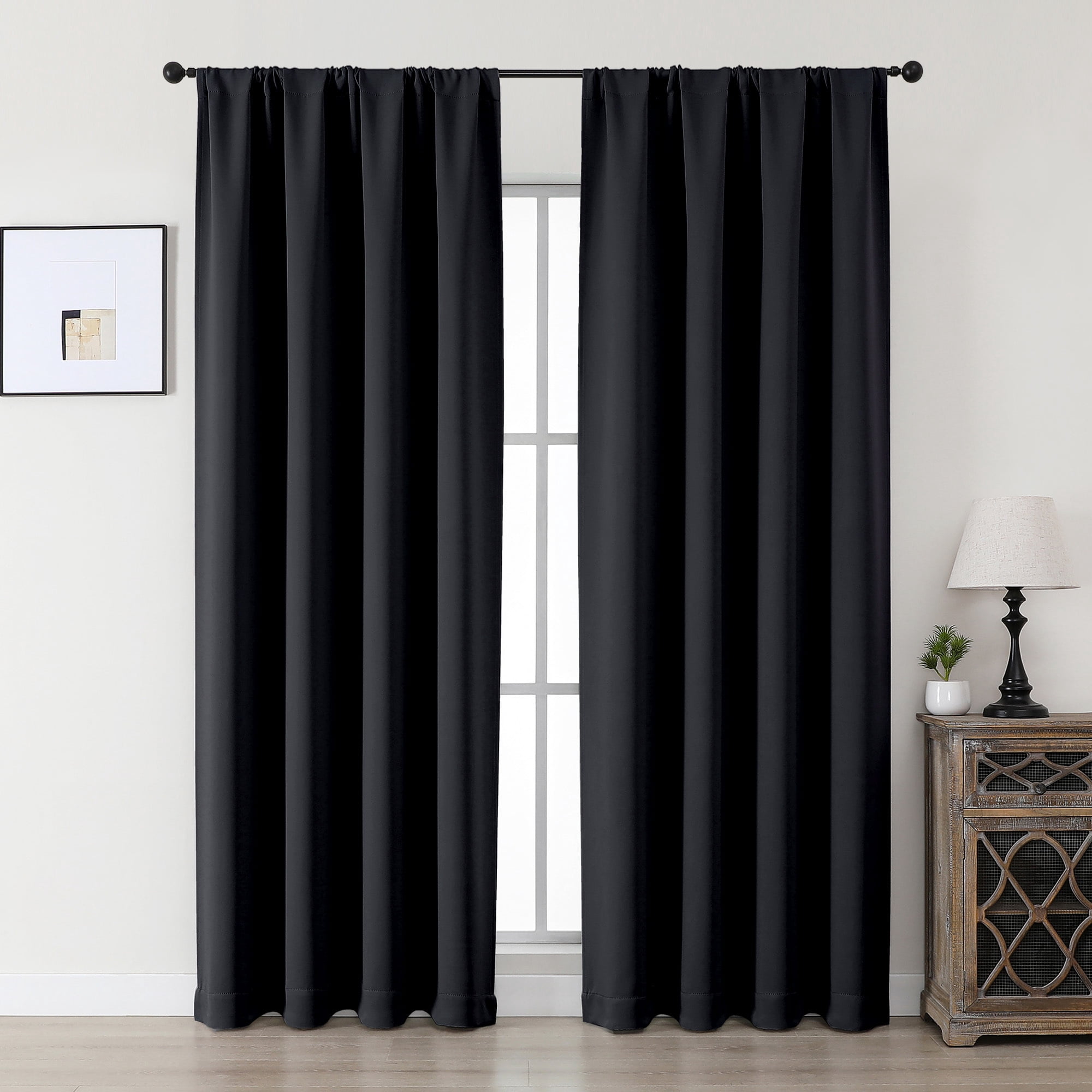 MKHILL Aether 40x84 Black Blackout Curtains 2 Panels, 84 Inch Long Thermal Insulated Room Darkening Window Drapes for Bedroom Living Room, Each 40" W x 84" L
