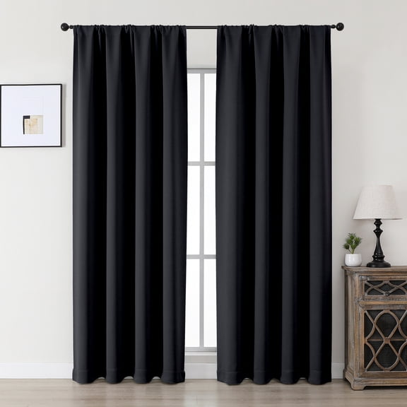 MKHILL Aether 40x84 Black Blackout Curtains 2 Panels, 84 Inch Long Thermal Insulated Room Darkening Window Drapes for Bedroom Living Room, Each 40" W x 84" L