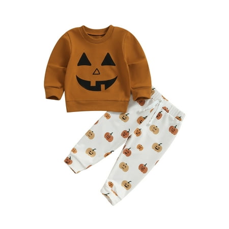 

Infant Toddler Baby Halloween Outfits Long Sleeve Pumpkin Face Print Tops Pants Set Newborn Clothes