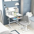 thumbnail image 2 of Costway Kid's Study Desk & Chair Set with Tilt Desktop, Pen Holder & Tray, Reading Stand Gray, 2 of 10